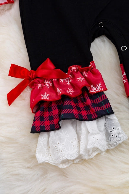 Christmas Embroidered Snowman Ruffle Girls Romper