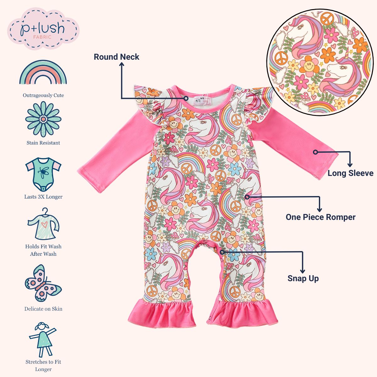 Peace, Love and Unicorns Girl Romper