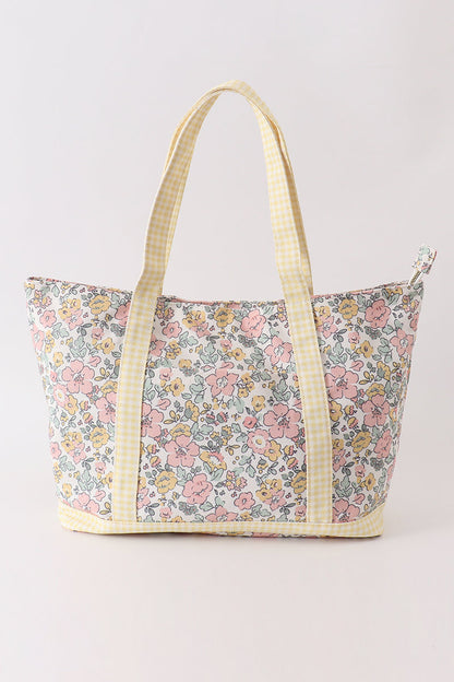 Yellow Floral Plaid Tote