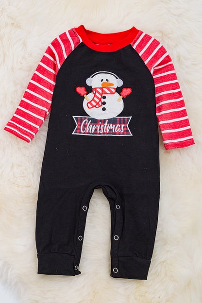 Christmas Embroidered Snowman Boys Romper