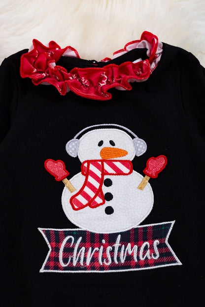 Christmas Embroidered Snowman Ruffle Girls Romper