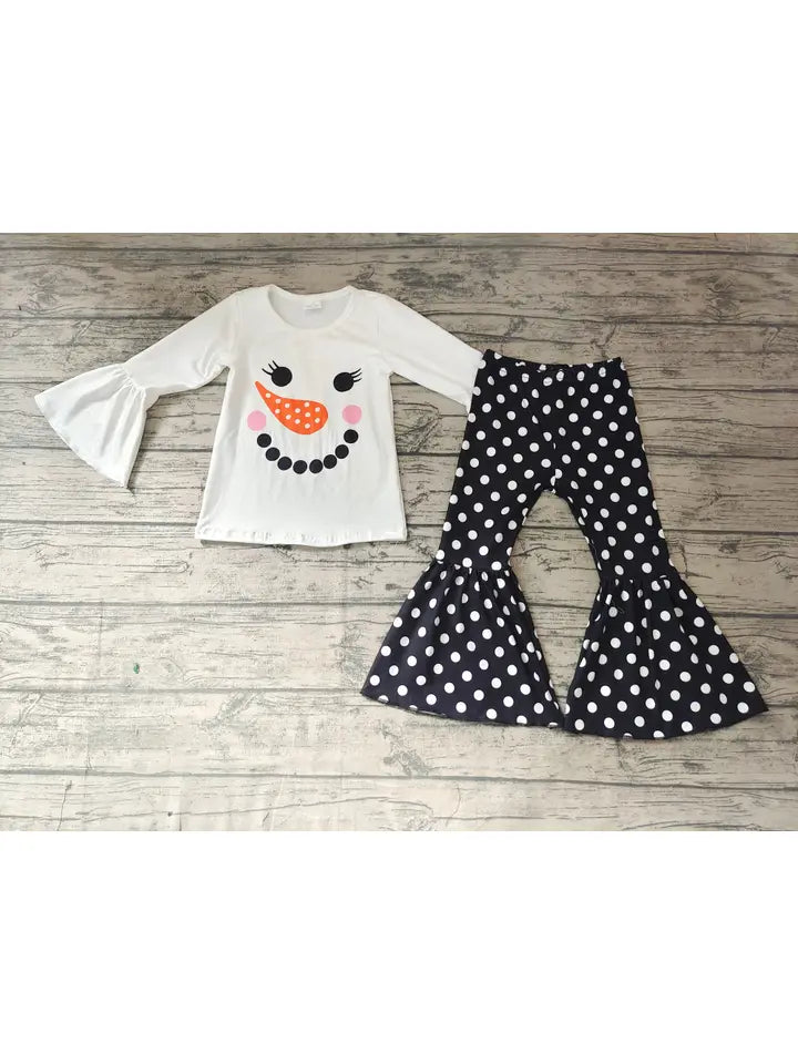 Baby Girls Snowman Shirt Dots Bell Pants Sets