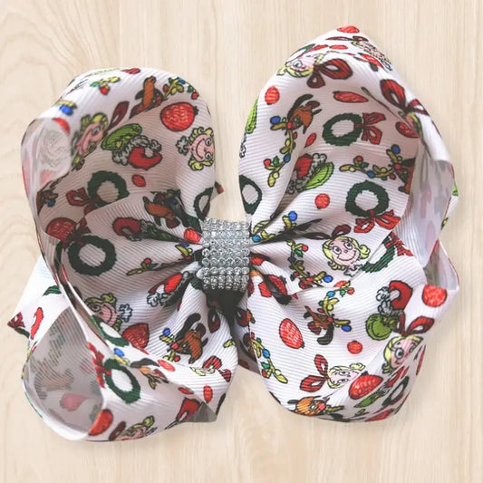 6.5" Printed Hair Bows W/Rhinestones.