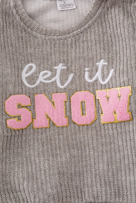 "Let It Snow" Gray Applique Sweatshirt