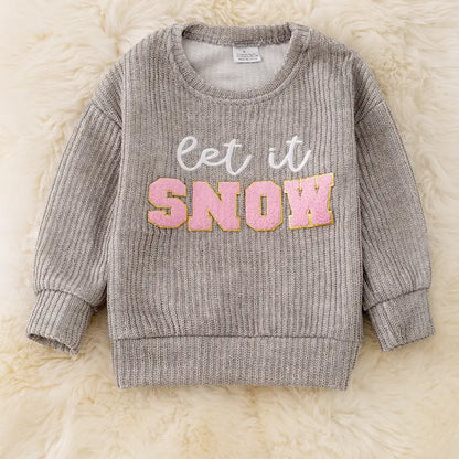 "Let It Snow" Gray Applique Sweatshirt