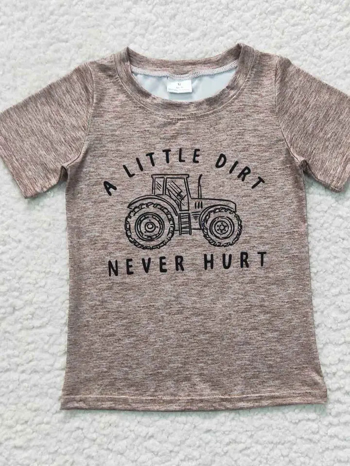 Boys Brown Tractor Short Sleeve Tee Shirts Tops