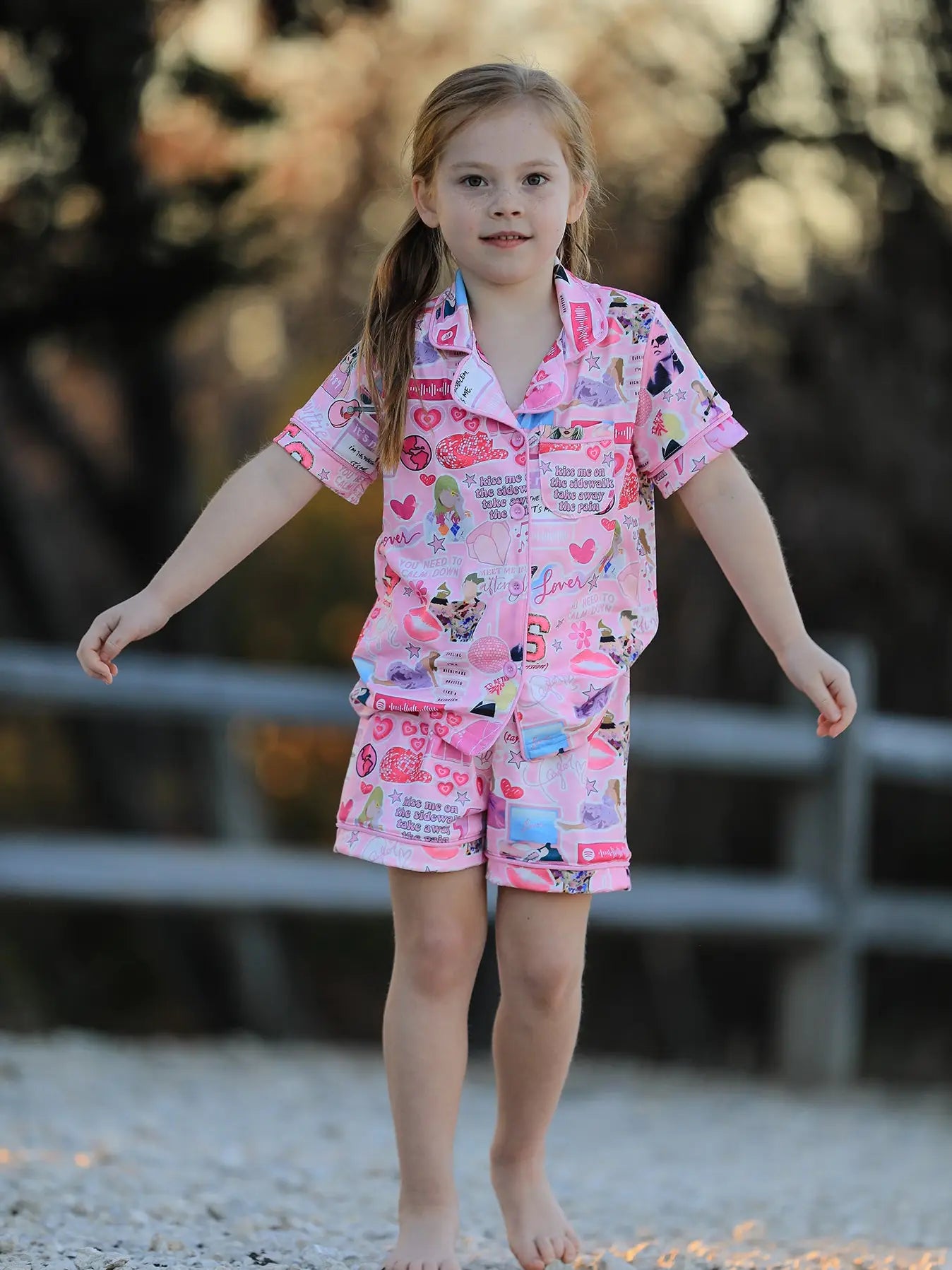Pink T.S. Lapel Button Short Sleeve Shorts Pajama Set