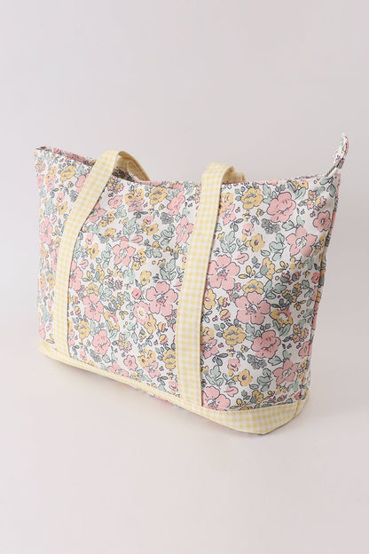 Yellow Floral Plaid Tote