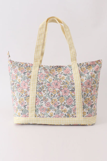 Yellow Floral Plaid Tote