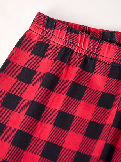 Winter Christmas Santa Claus Print Casual Plaid Girls Set