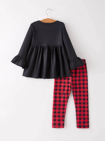 Winter Christmas Santa Claus Print Casual Plaid Girls Set